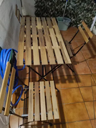 Mesa y 4 Sillas Jardín Madera y Metal