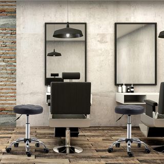 Juego de 2 Taburetes con Ruedas, Asiento Giratorio y Altura Regulable, Taburete para Esteticista y Peluquero Acolchado en Piel Sintética PU, Negro