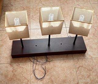 Lámpara de salón 3 focos madera