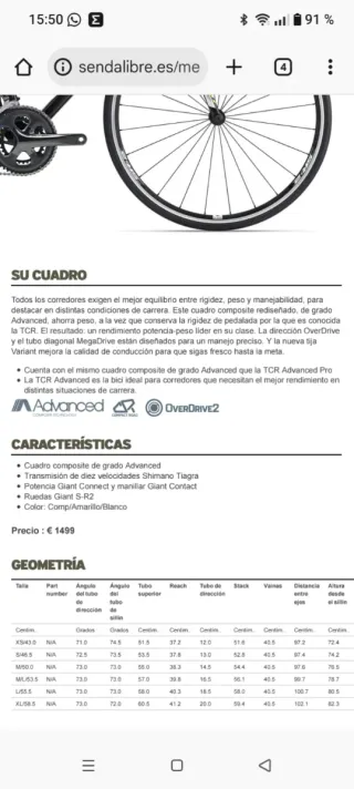 Bicicleta carretera Giant TCR Advanced 3 Talla M