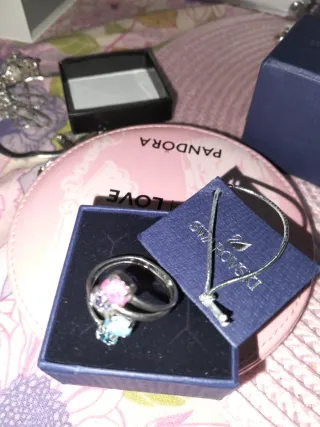 Anillo Swarovski Plata 2 Piedras Rosa y Topacio