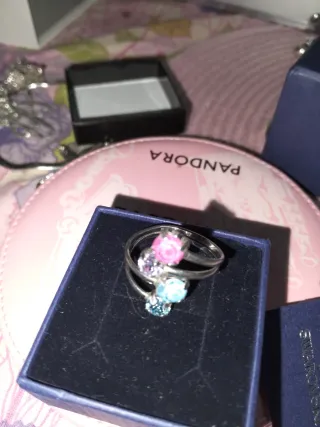 Anillo Swarovski Plata 2 Piedras Rosa y Topacio