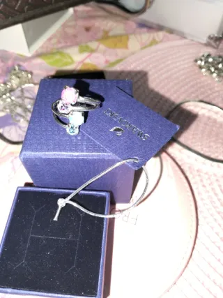 Anillo Swarovski Plata 2 Piedras Rosa y Topacio