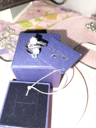 Anillo Swarovski Plata 2 Piedras Rosa y Topacio