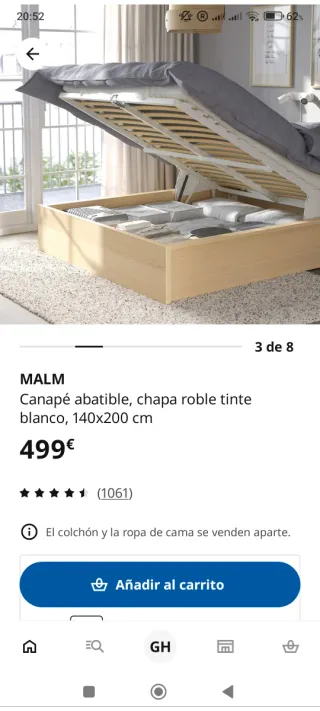 Cama Canapé Abatible Ikea Malm 140x200