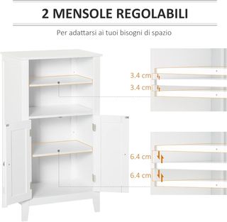 Mueble de Baño con Estantes Regulables y Armario de 2 Puertas, Mueble de Baño Multiusos de Madera, Blanco, 50X30X93Cm