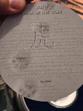 Moneda Plata Año del Tigre