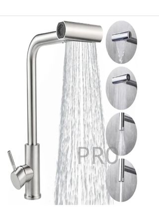 Grifo cocina extraíble Inox giratorio 360° gris acero