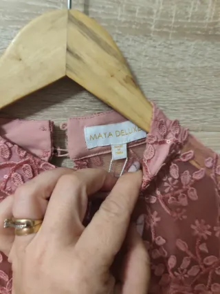 Vestido largo encaje malva