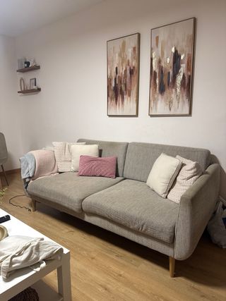 Sofá de 2 plazas tela beige y marrón