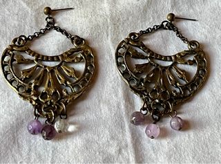 Pendientes latón antiguos amatista