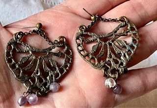 Pendientes latón antiguos amatista