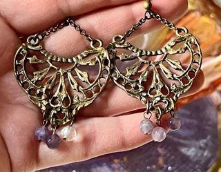 Pendientes latón antiguos amatista