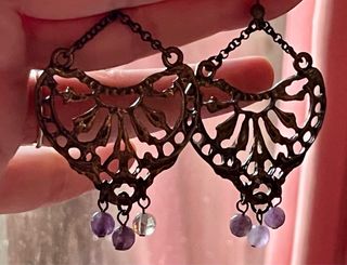 Pendientes latón antiguos amatista