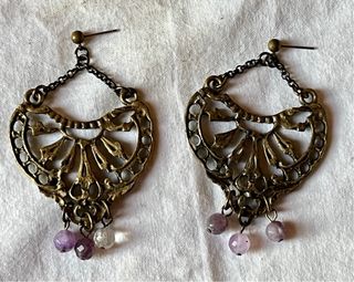 Pendientes latón antiguos amatista