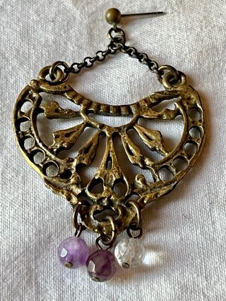 Pendientes latón antiguos amatista