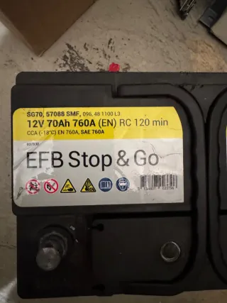 Batería EFB 70Ah 760A Start Stop TAB