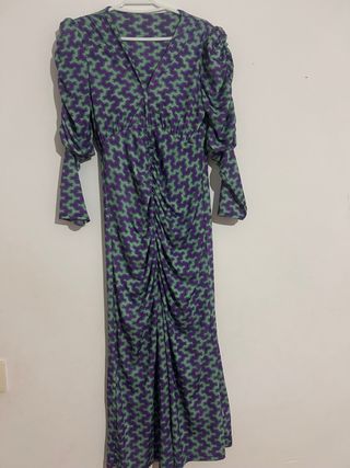 Vestido largo estampado verde y morado