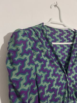 Vestido largo estampado verde y morado