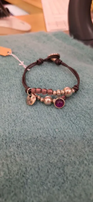 Pulsera cuero plata y amatista