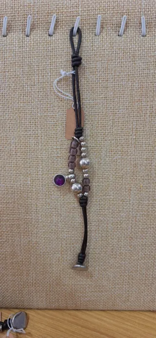 Pulsera cuero plata y amatista