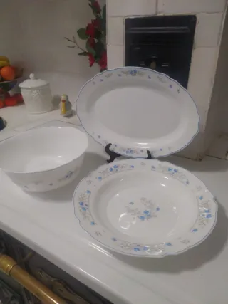 Arcopal Fuentes y Ensaladera Flores Azules