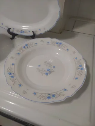 Arcopal Fuentes y Ensaladera Flores Azules