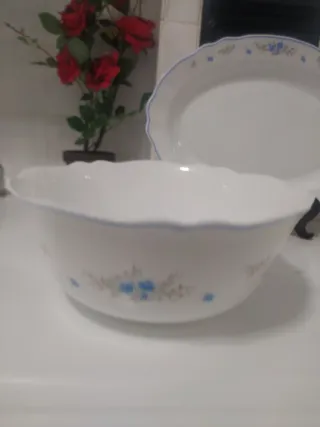 Arcopal Fuentes y Ensaladera Flores Azules