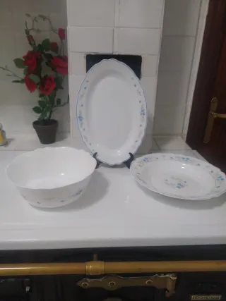 Arcopal Fuentes y Ensaladera Flores Azules
