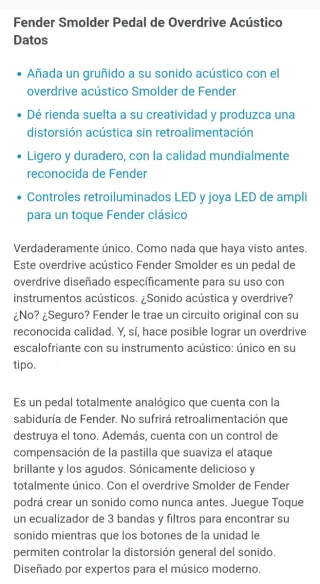 Fender Smolder Acoustic OD Pedal Overdrive