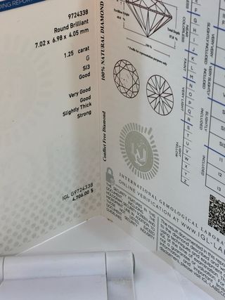 Anillo Oro 18k Diamante Natural 1.25 Ct G/SI3