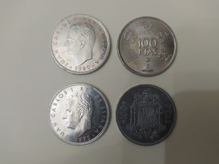 LOTE 4 MONEDAS 100 PESETAS 1975 Y 1980