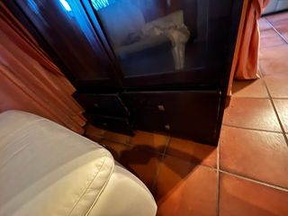 Mueble de madera con puertas de cristal