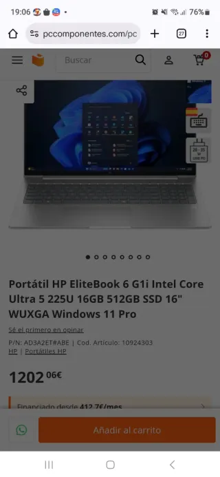 Portátil HP Élitebook Plata 6 G1 16