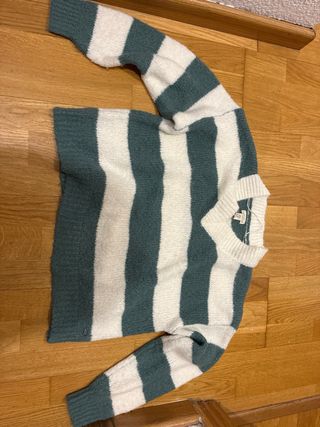 Jersey rayas cuello pico verde y blanco