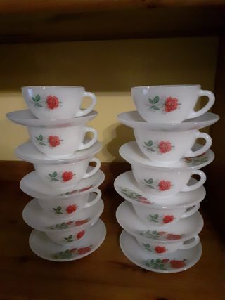 10 Tazas Arcopal Rosa Roja Vidrio