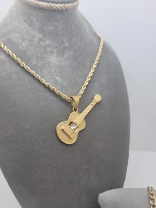 Conjunto Acero Quirúrgico Chapado Oro Guitarra