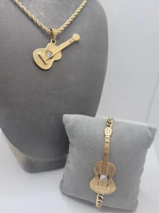 Conjunto Acero Quirúrgico Chapado Oro Guitarra