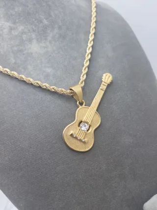 Conjunto Acero Quirúrgico Chapado Oro Guitarra