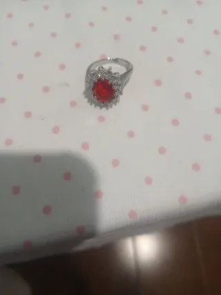 Anillo Plata Ajustable con Piedra Roja