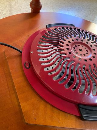 Mesa redonda madera con cristal, brazero, 4 faldas