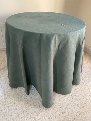 Mesa redonda madera con cristal, brazero, 4 faldas