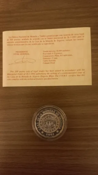Moneda 2 Reales Casa de Moneda Segovia 2001 plata