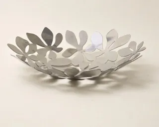 Frutero decorativo de metal plateado, acero inoxid