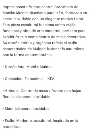 Frutero decorativo de metal plateado, acero inoxid