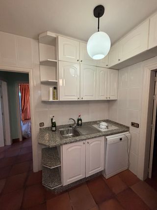 Cocina con armarios y electrodomésticos