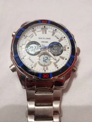 Reloj Skyline Analógico-Digital Plata y Azul
