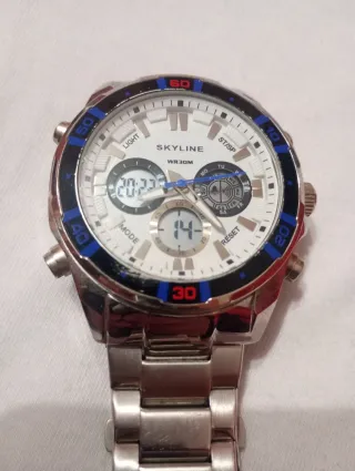 Reloj Skyline Analógico-Digital Plata y Azul