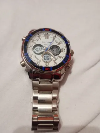 Reloj Skyline Analógico-Digital Plata y Azul
