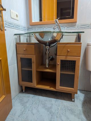 Mueble de baño completo madera y cristal